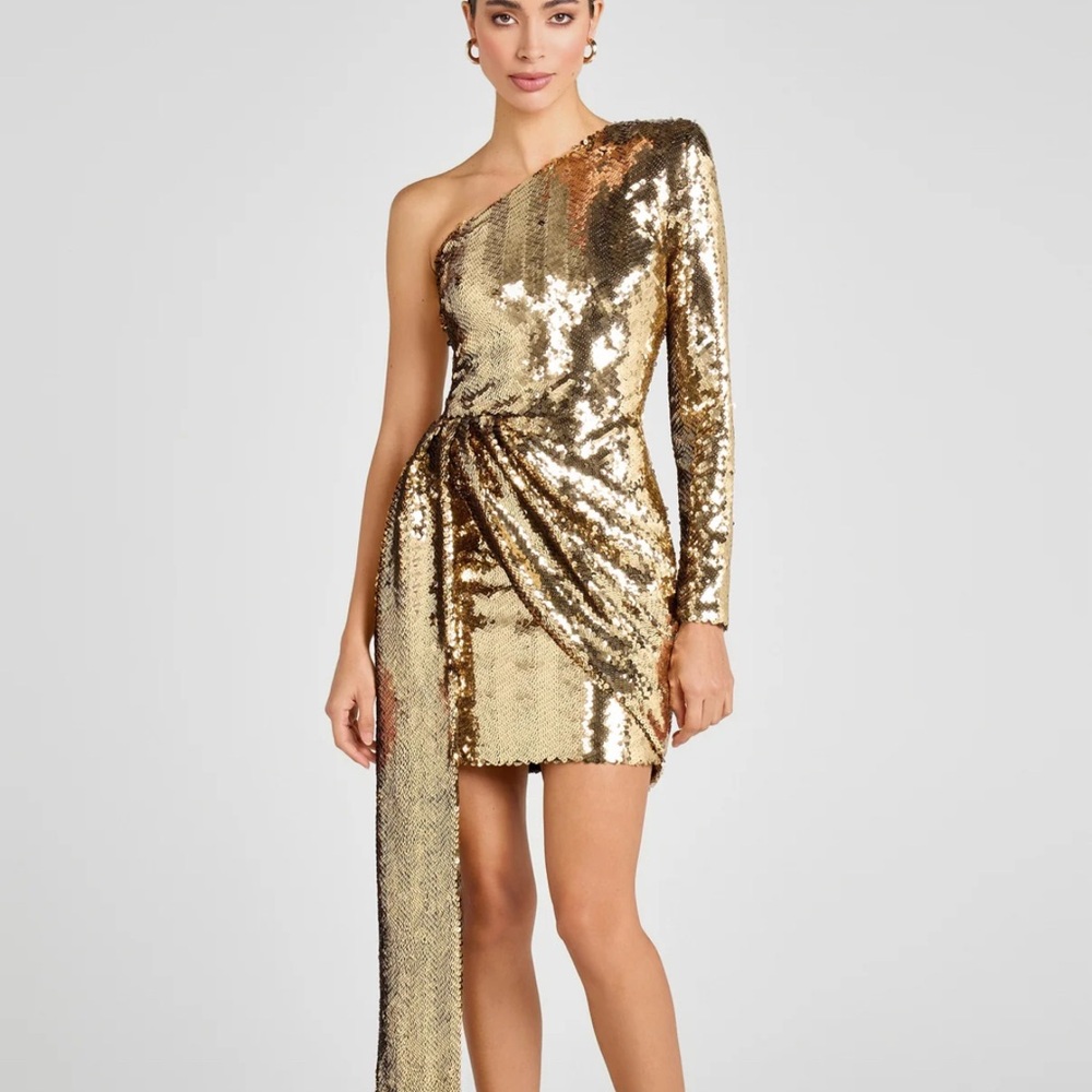 NEW NADINE MERABI Gold Sequin One-Shoulder Dress XS High quality